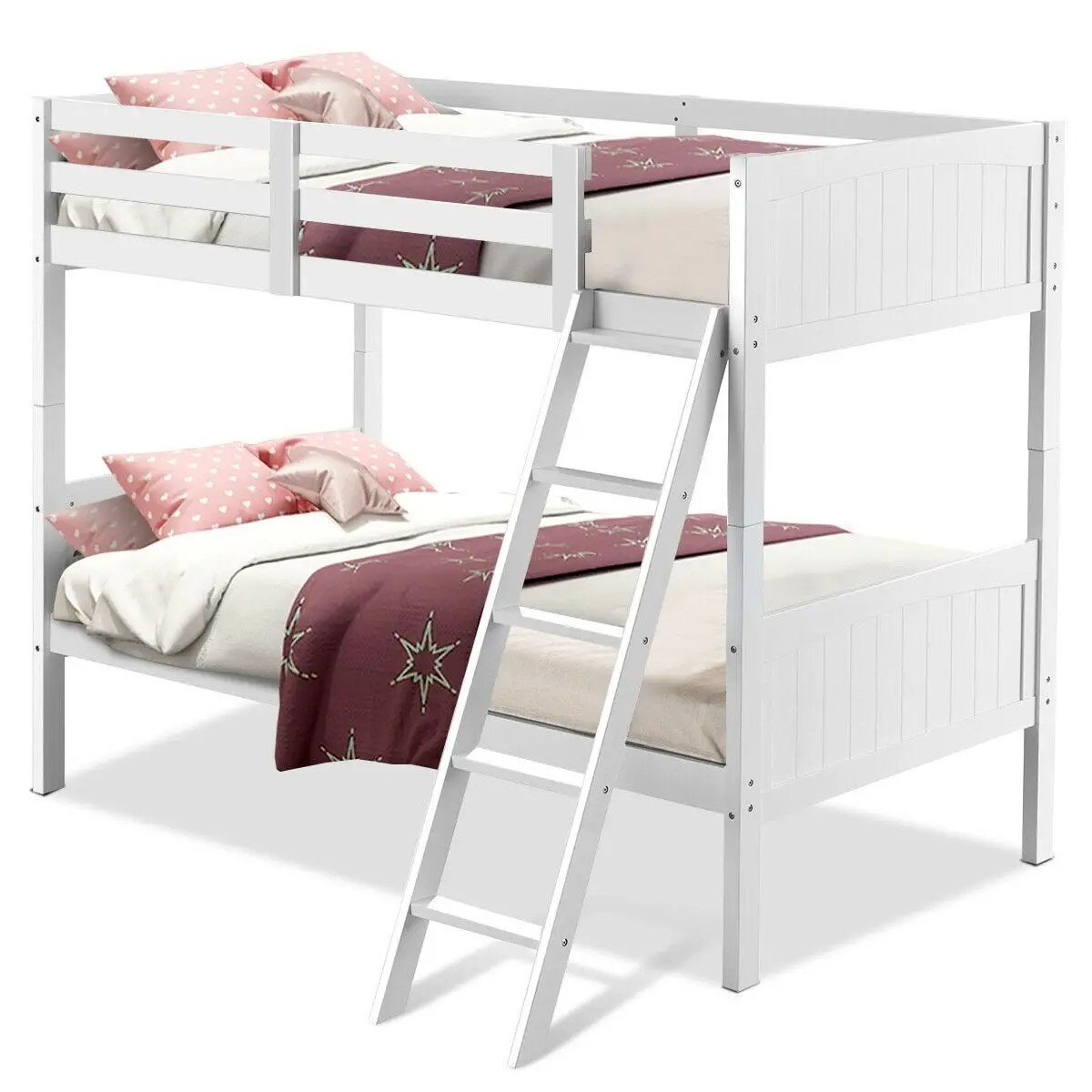 Modern Bedroom Wooden Bunk Beds Convertible 2 Individual Beds