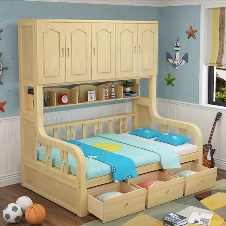 Kids Clothes Cabinet Bed Single Storage Bed Bookcase Beds With Cabinet