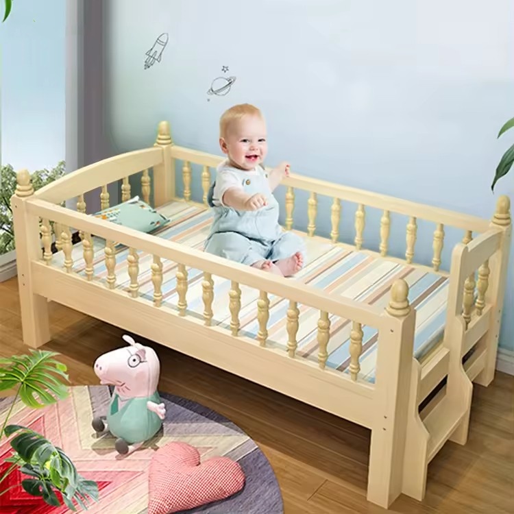 Children Bed With Guardrail Single Child Solid Wood Boy Small Bed Girl Princess Baby Bed