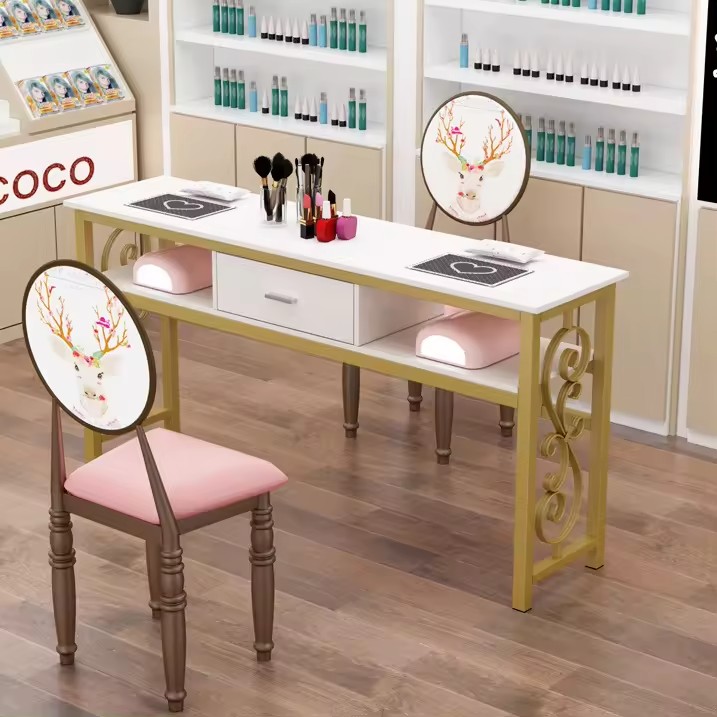 Wooden Metal Frame Manicure Table And Chairs Set Modern Nail Manicure Tables