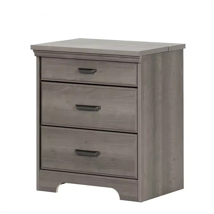 Wooden Storage Bedside Table Nightstand With 2 Drawers And Charging Station,Gray Maple