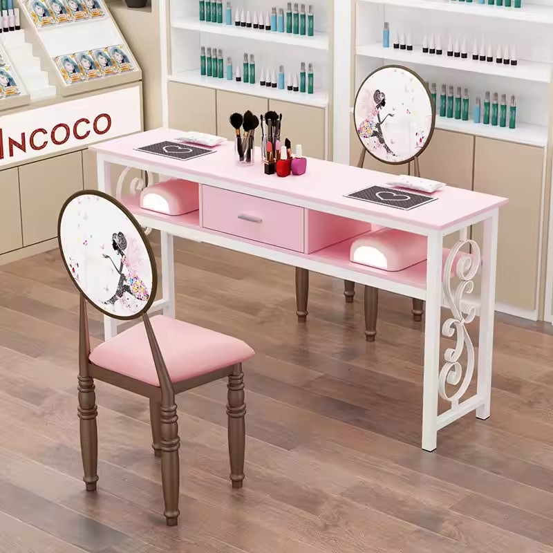 Wooden Metal Frame Manicure Table And Chairs Set Modern Nail Manicure Tables