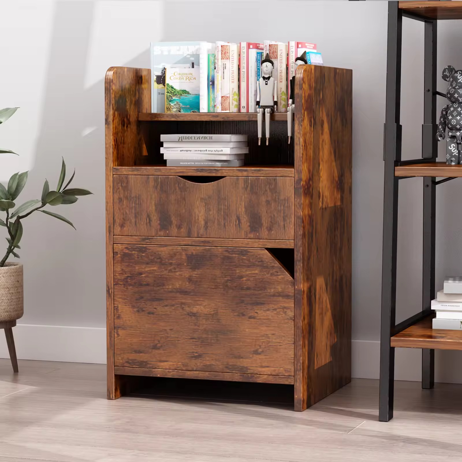 Modern Nightstand Antique Wooden Bedside Table Filing Storage Cabinet