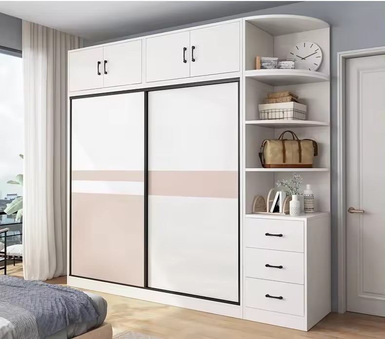 Sliding Door Wardrobe Home Bedroom Wooden Cabinet Solid Wood Sliding Door Coat Cupboard