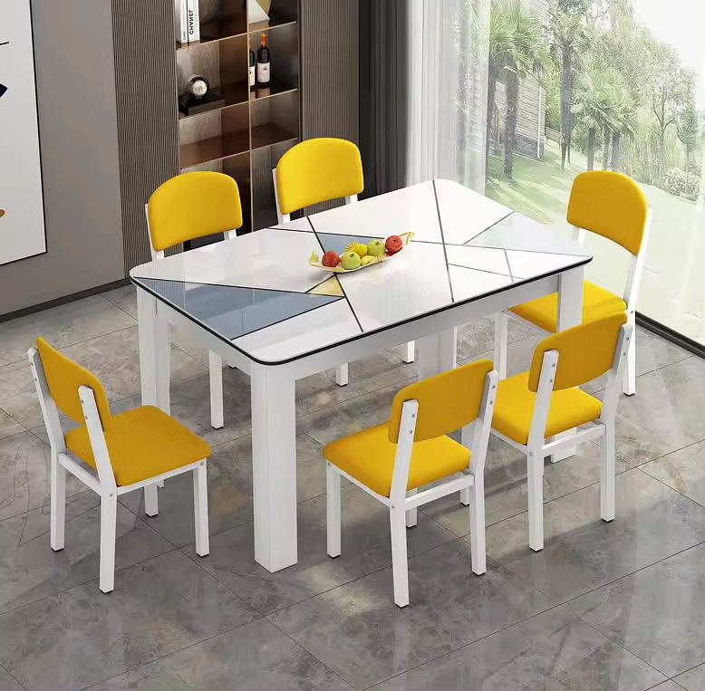 Rectangular Nordic Style Dining Table Wooden Round Table & Chair For Kitchen Dining Room Compact Space Steel Frame