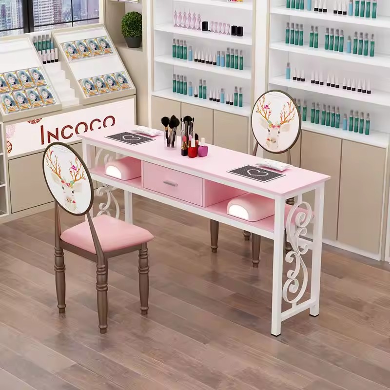 Wooden Metal Frame Manicure Table And Chairs Set Modern Nail Manicure Tables