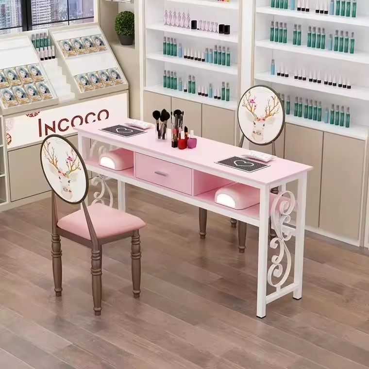 Wooden Metal Frame Manicure Table And Chairs Set Modern Nail Manicure Tables