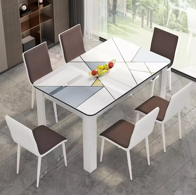 Rectangular Nordic Style Dining Table Wooden Round Table & Chair For Kitchen Dining Room Compact Space Steel Frame