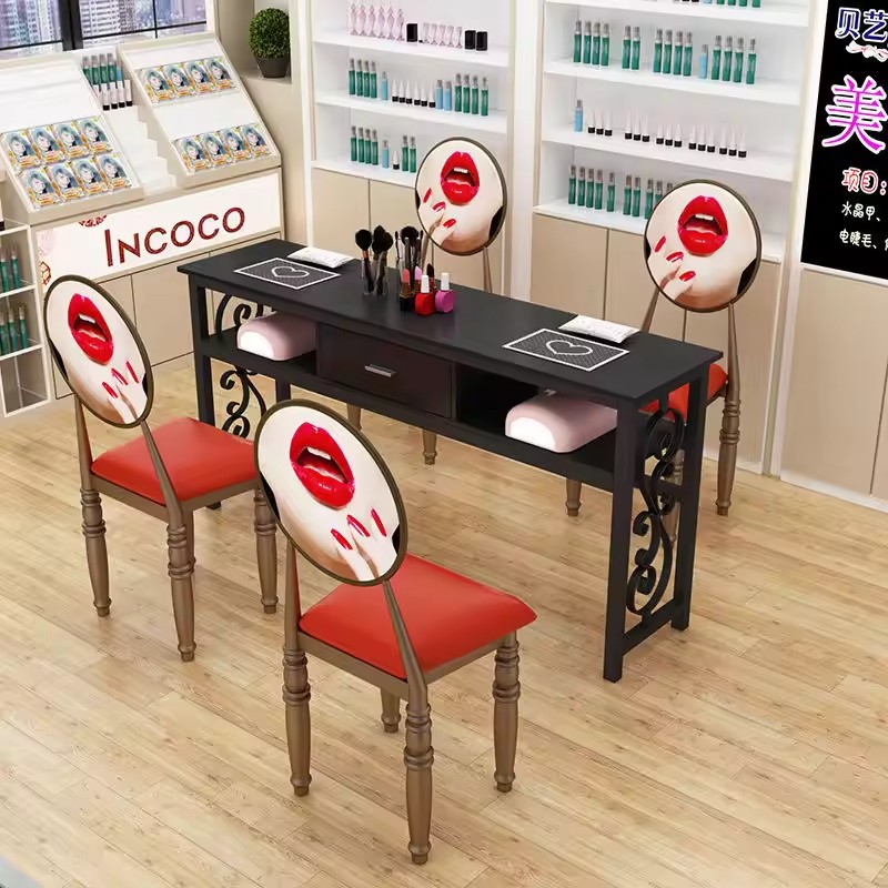 Wooden Metal Frame Manicure Table And Chairs Set Modern Nail Manicure Tables