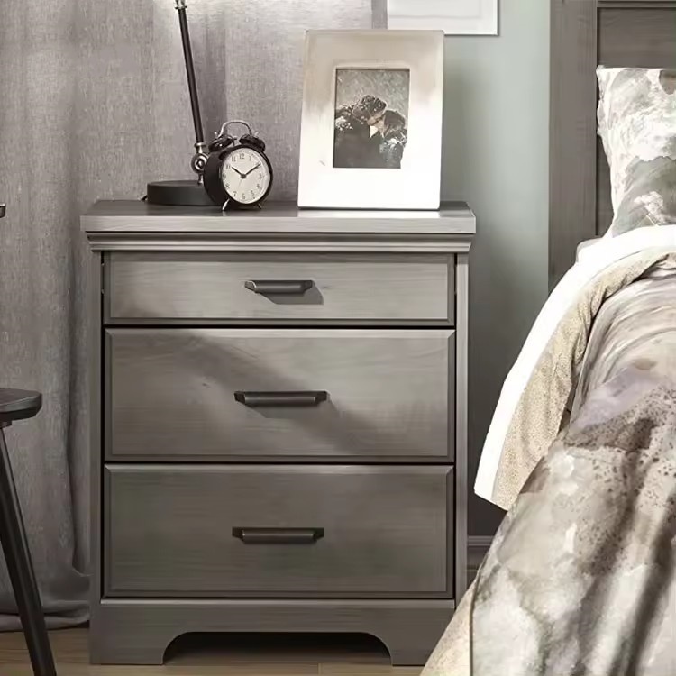 Wooden Storage Bedside Table Nightstand With 2 Drawers And Charging Station,Gray Maple