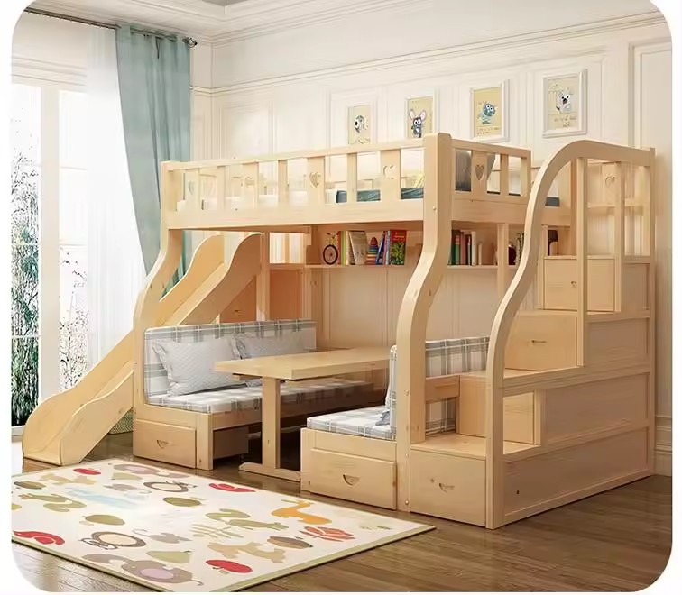 Factory Direct Wooden Furniture Double Bed Solid Wood Bunk Bed With Stairs/ladders For Adult/children