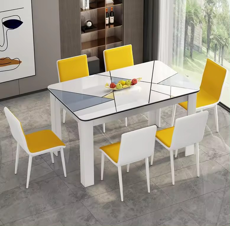 Rectangular Nordic Style Dining Table Wooden Round Table & Chair For Kitchen Dining Room Compact Space Steel Frame