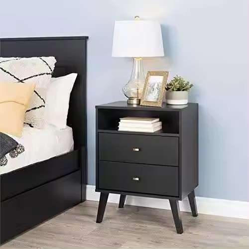 Classic Oak Nightstand 2 Drawers Bedside Table Storage Solution Timeless Design For Bedroom Elegance