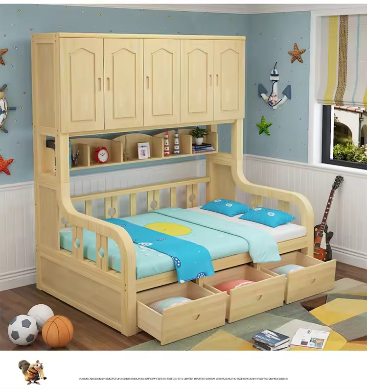 Kids Clothes Cabinet Bed Single Storage Bed Bookcase Beds With Cabinet