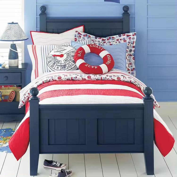 American Solid Wood Children’s Bed Boy Single Bed Wood High Box Storage Bed