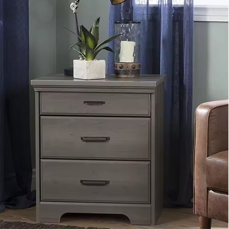 Wooden Storage Bedside Table Nightstand With 2 Drawers And Charging Station,Gray Maple