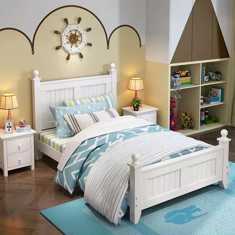 American Solid Wood Children’s Bed Boy Single Bed Wood High Box Storage Bed