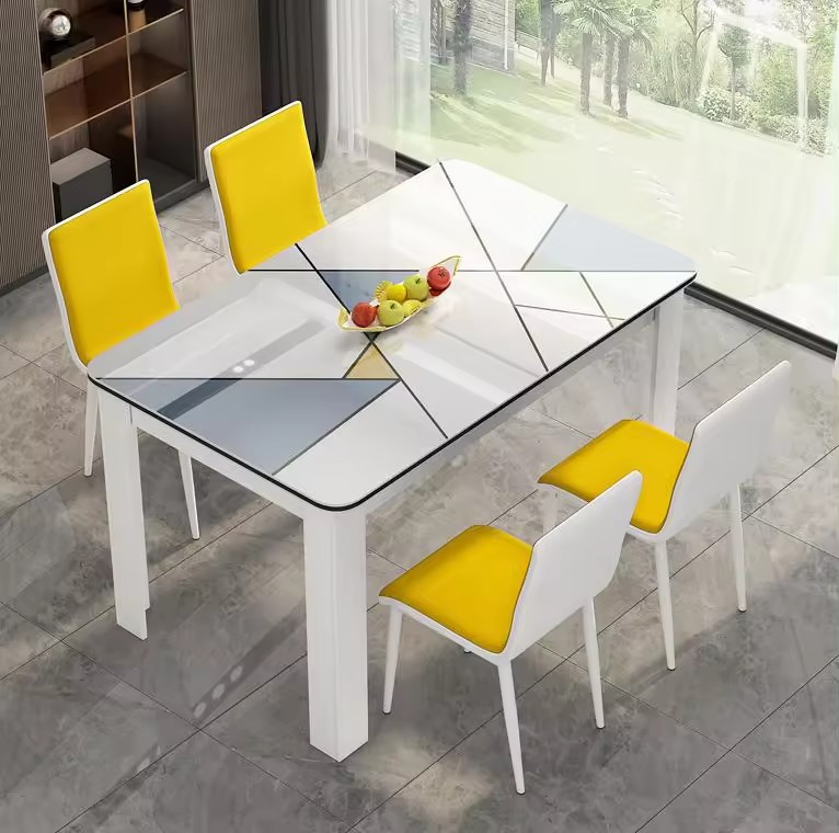 Rectangular Nordic Style Dining Table Wooden Round Table & Chair For Kitchen Dining Room Compact Space Steel Frame