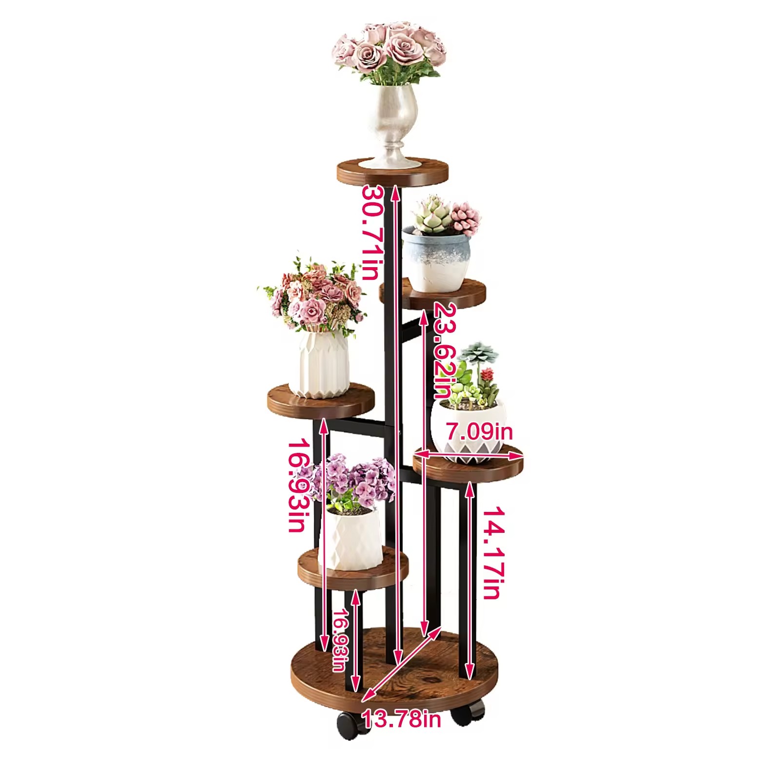 Floor Wrought Iron & Wooden Flower Shelf Home Garden Multi Layer Flower Plant Stand