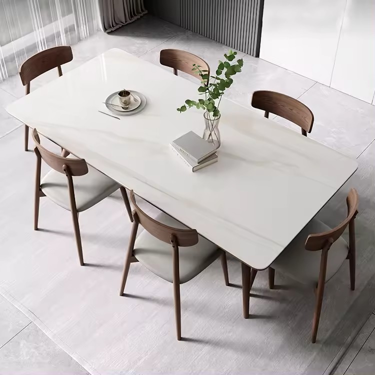 Nordic Solid Wood Dining Room Furniture Sintered Stone Dining Table Set Modern Luxury Rectangle Dinner Table Home Furniture 1.6m