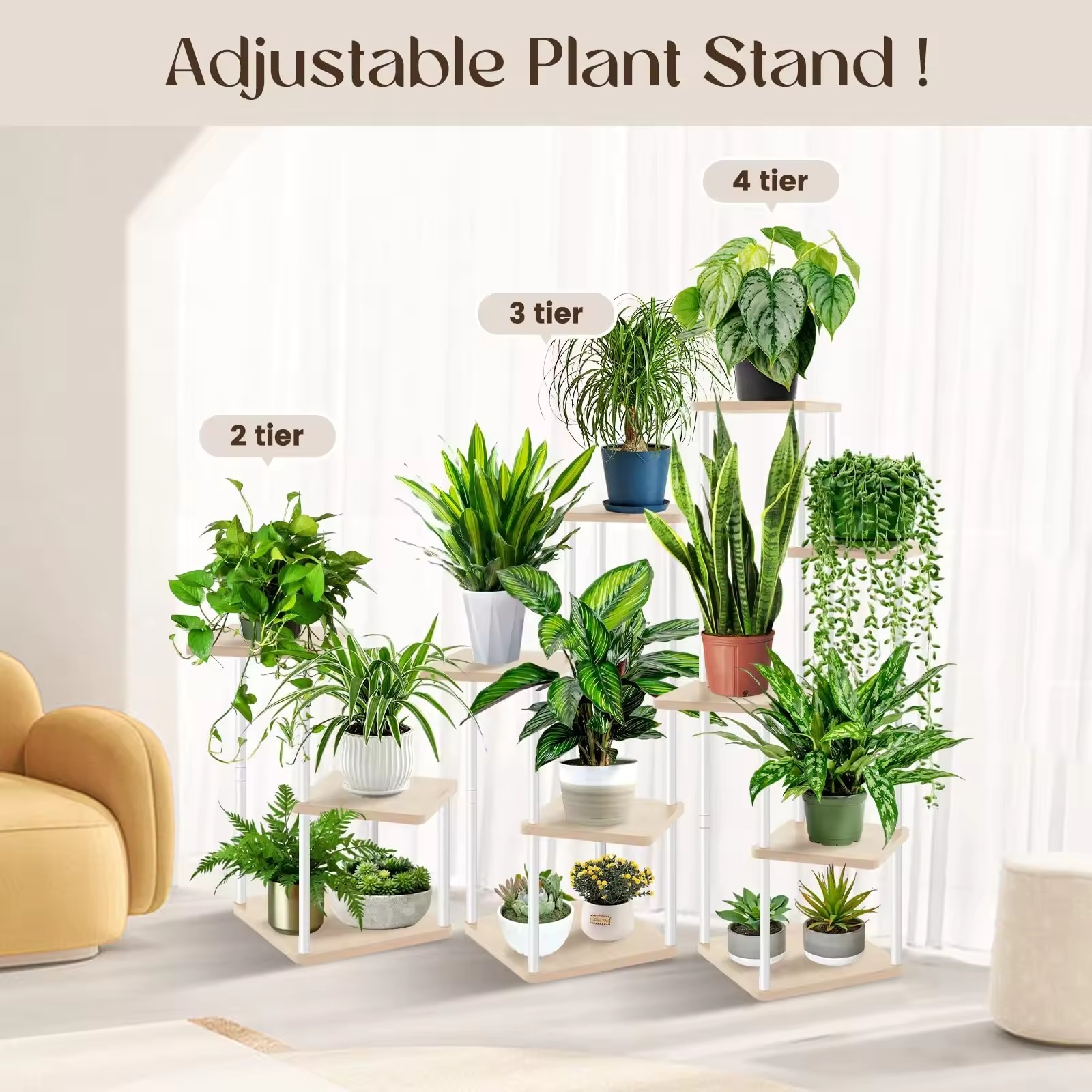 4 Tier Indoor Plants Display Rack Shelf Flower Shelf Holder – Patio Garden Balcony Bedroom Living Room Plant Stands