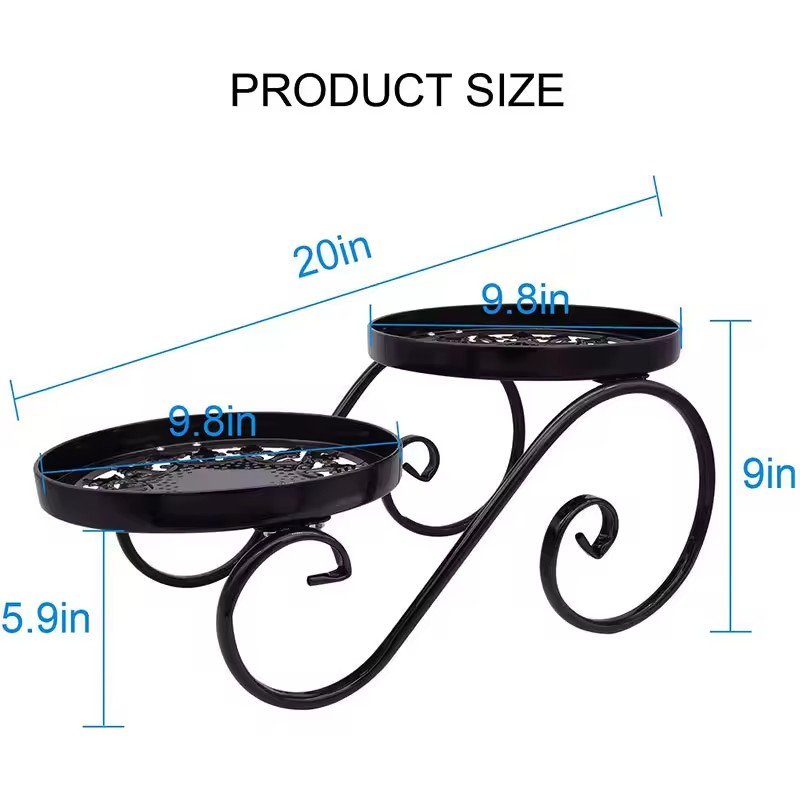 New Style Lower Price Garden Outdoor Rustic Metal Black Storage Holder Flower Plant Pot Tray Rack For Decoration